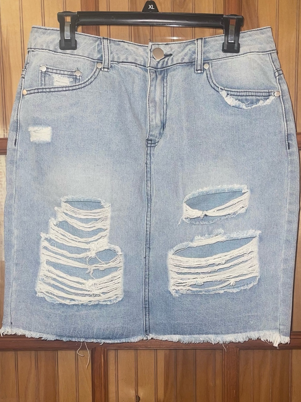 Ashley Stewart Light Blue Distressed Denim Mini Skirt